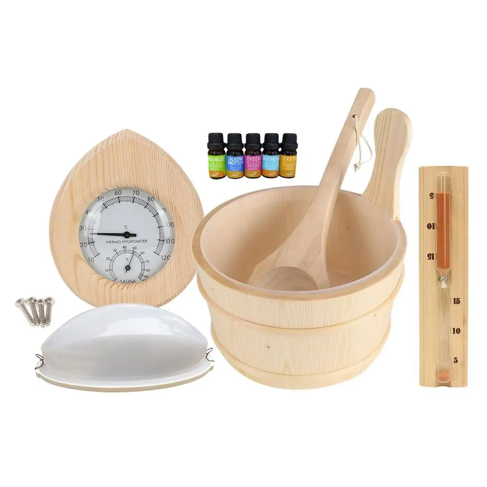 6pcs Sauna Bucket Set Wooden Essential Spa Accessory For Steam Room Wooden Barrel Set Hourglass Essential Oil
6pcs Sauna Bucket Set Wooden Essential Spa Accessory For Steam Room Wooden Barrel Set Hourglass Essential Oil