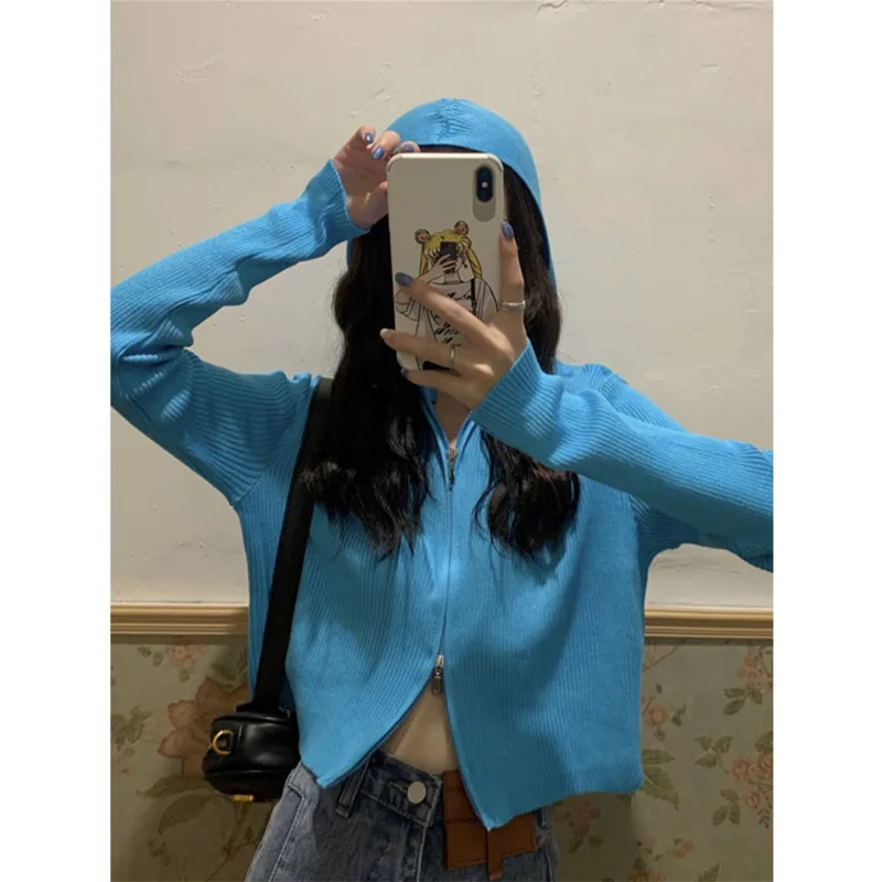 Short Hooded Double Zipper Knitted Cardigan Jacket Women's Spring And Autumn 2021 New Slim Design Thin Long Sleeve Top
Short Hooded Double Zipper Knitted Cardigan Jacket Women's Spring And Autumn 2021 New Slim Design Thin Long Sleeve Top