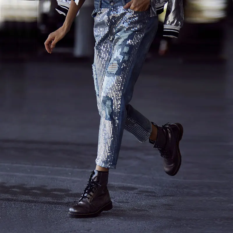 2020 Spring Sequins Ripped Jeans Women Hole Denim Ankle-Length Pants Streetwear Autumn Trousers Women
2020 Spring Sequins Ripped Jeans Women Hole Denim Ankle-Length Pants Streetwear Autumn Trousers Women