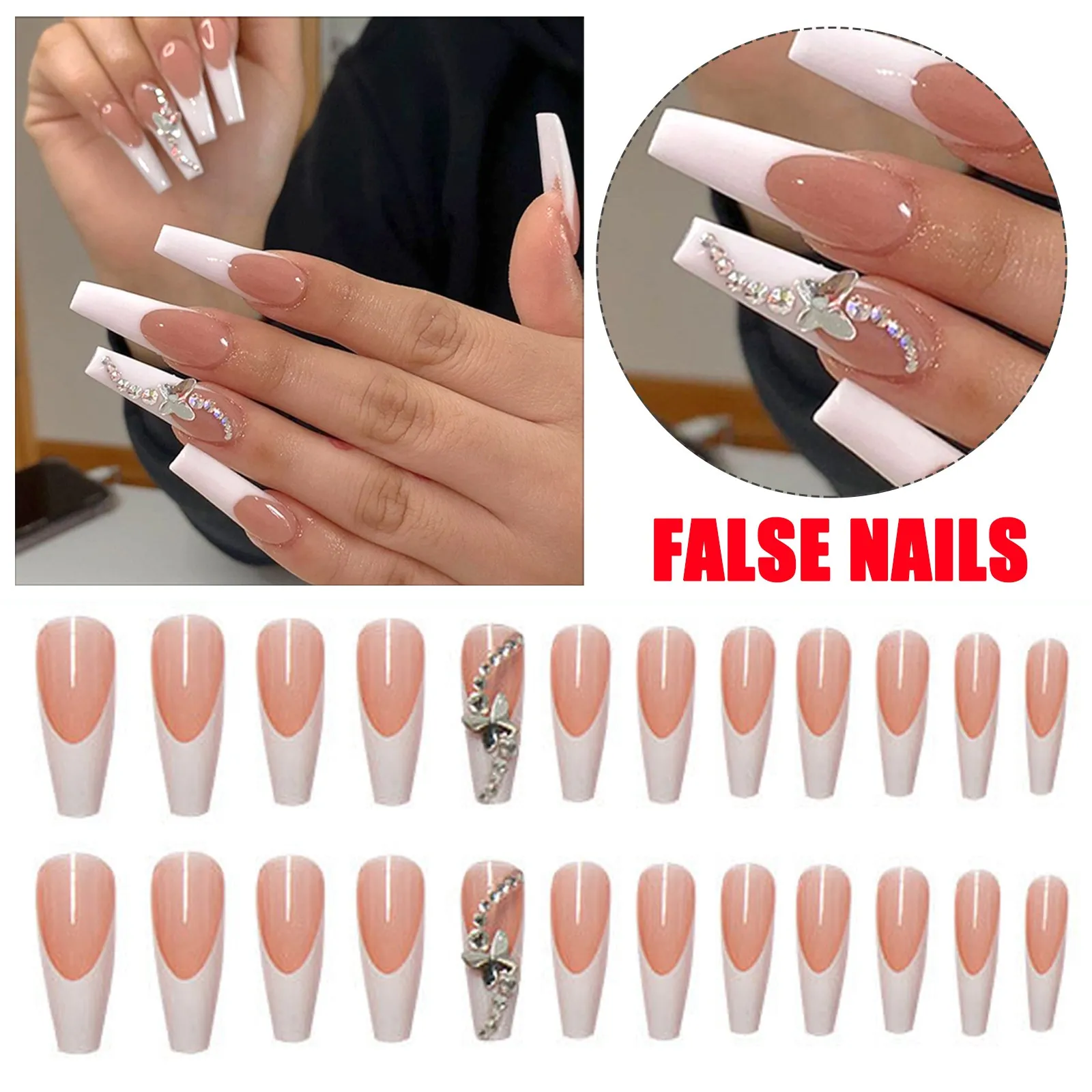 24pcs/Box Detachable Butterfly Rhinestone Ballerina False Nails With Glue Wearable Long Coffin Fake Nails Full Cover Nail Tips
24pcs/Box Detachable Butterfly Rhinestone Ballerina False Nails With Glue Wearable Long Coffin Fake Nails Full Cover Nail Tips