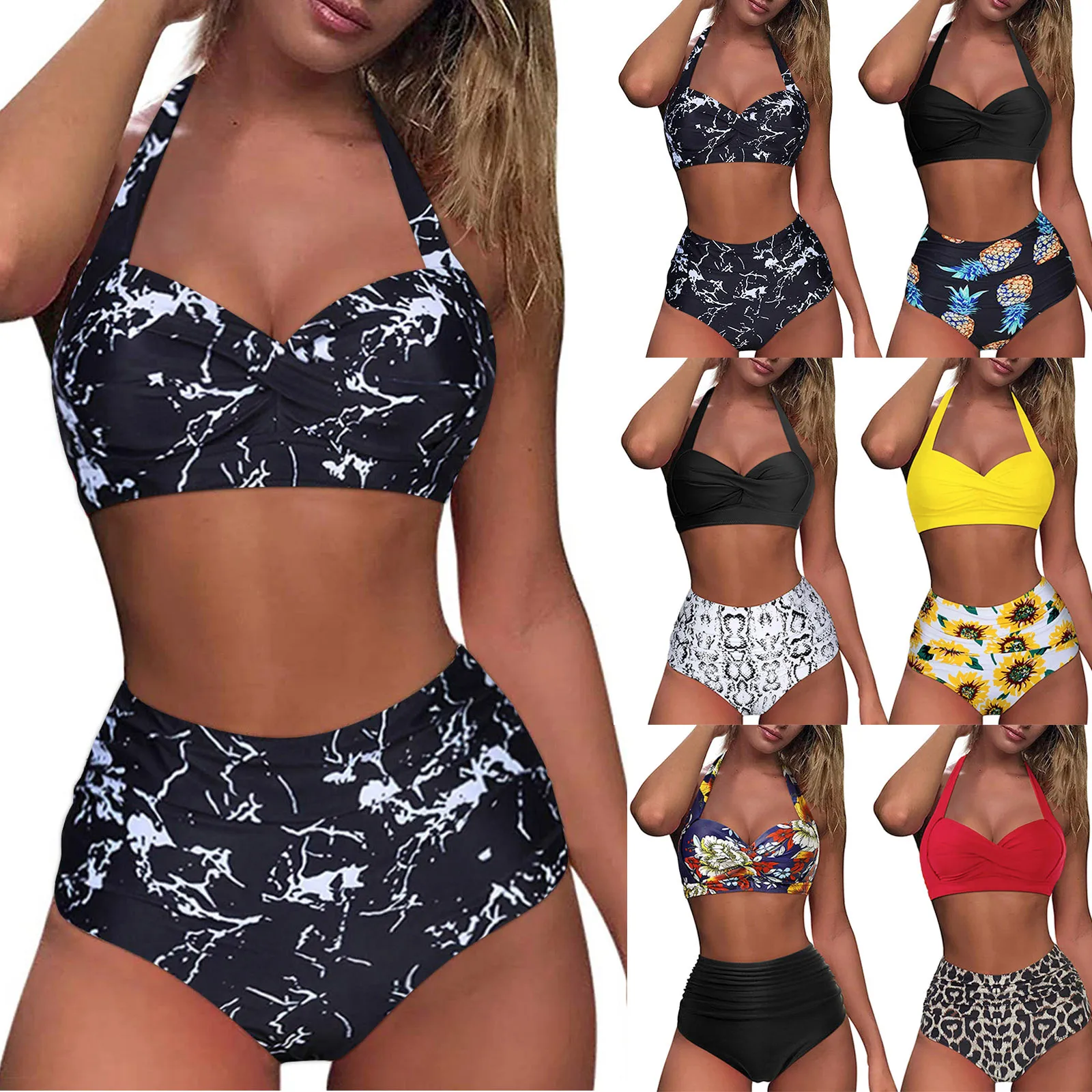 Bathing Suit Sexy Women Vintage Swimsuit Two Piece Retro Halter Ruched High Waist Print Bikini Set Biquinis Feminino Tankini
Bathing Suit Sexy Women Vintage Swimsuit Two Piece Retro Halter Ruched High Waist Print Bikini Set Biquinis Feminino Tankini
