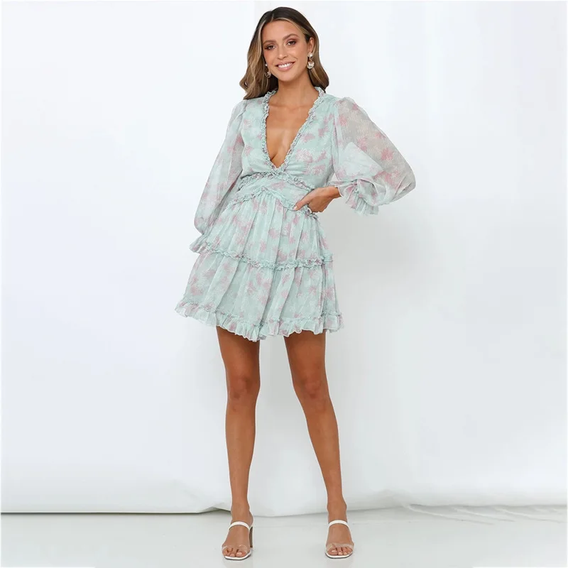 Sexy Plunge V Neck Women's Summer Bohemian Dress Long Sleeve Mini Party Dress Ruffle Elegant Clothe
Sexy Plunge V Neck Women's Summer Bohemian Dress Long Sleeve Mini Party Dress Ruffle Elegant Clothe