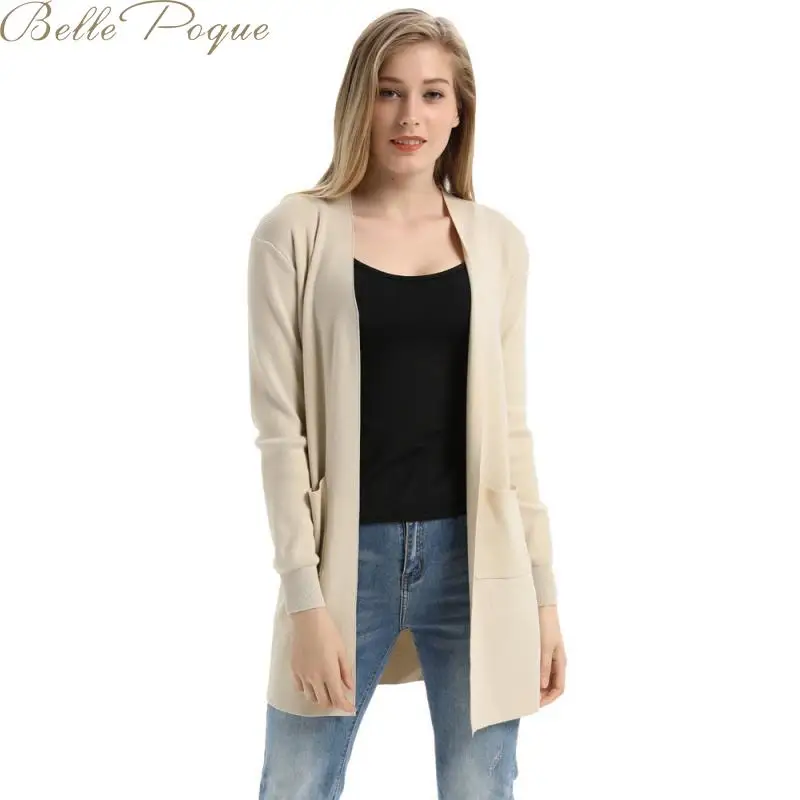 Belle Poque 2019 осень зима женский элегантный однотонный Вязаный Кардиган с длинным