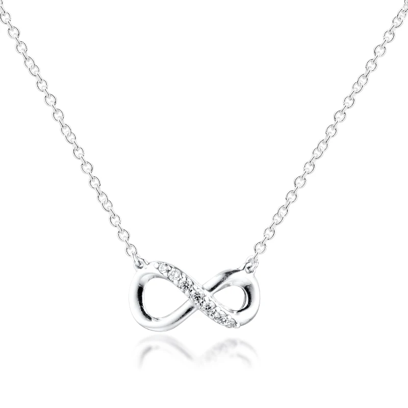 

Authentic 925 Sterling Silver Sparkling Infinity Collier Necklaces for Women Pendant Necklace Fine Jewelry Pendentif Argent