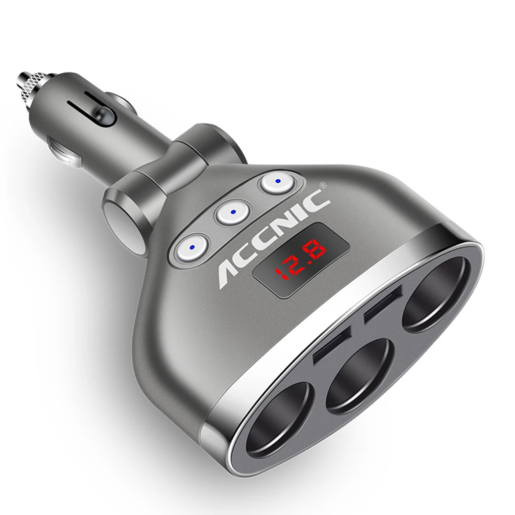 

ACCNIC 3 in 1 Universal Dual USB Car Charger Voltage Digital Display Car Cigarette Lighter Splitter
