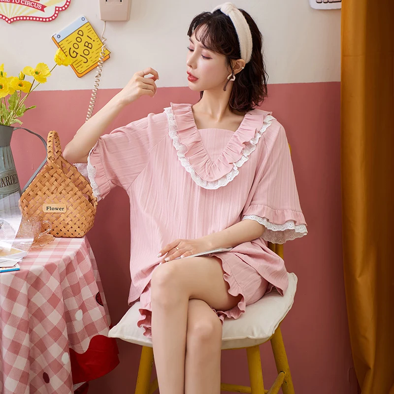 Pajamas Sets For Women Summer Princess Style Kawaii Pink Lace Schoolgirls Homewear Sweet Square Collar Daily Womens Sleepwear
Pajamas Sets For Women Summer Princess Style Kawaii Pink Lace Schoolgirls Homewear Sweet Square Collar Daily Womens Sleepwear