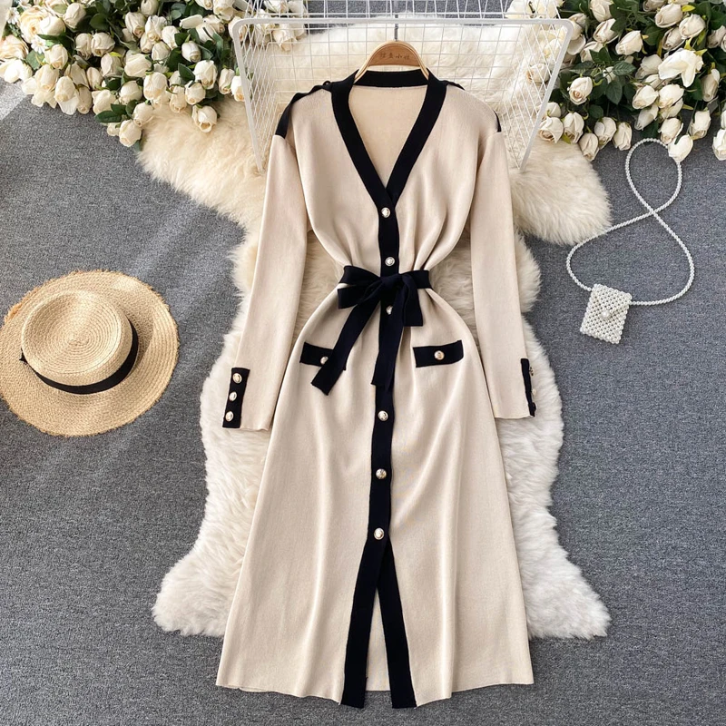 Fall Winter Vintage Sweater Dress Vestidos feminino Women Sexy Patchwork Button Split Dress Korean Fashion Casual Robe Femme New
Fall Winter Vintage Sweater Dress Vestidos feminino Women Sexy Patchwork Button Split Dress Korean Fashion Casual Robe Femme New