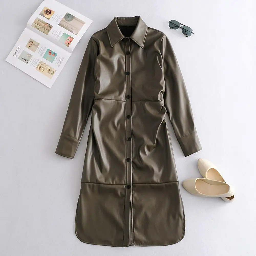 Autumn Winter Turn Down Collar Dresses Women Fashion PU Leather Draped Dress Women Elegant Long Sleeve Dresses Female Ladies Hot
Autumn Winter Turn Down Collar Dresses Women Fashion PU Leather Draped Dress Women Elegant Long Sleeve Dresses Female Ladies Hot