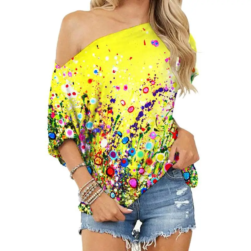 Summer New Women's Strapless Tops Fashion Printing Loose Strapless Short Sleeve T Shirt Casual Loose Plus Size Clothing
Summer New Women's Strapless Tops Fashion Printing Loose Strapless Short Sleeve T Shirt Casual Loose Plus Size Clothing