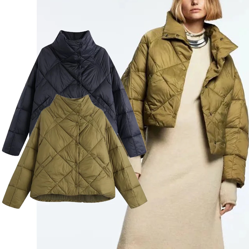 

Женская зимняя куртка ZA-пуховик, парки 2021, теплая короткая куртка большого размера с длинным рукавом и закрытыми пуговицами, женская повсед...
