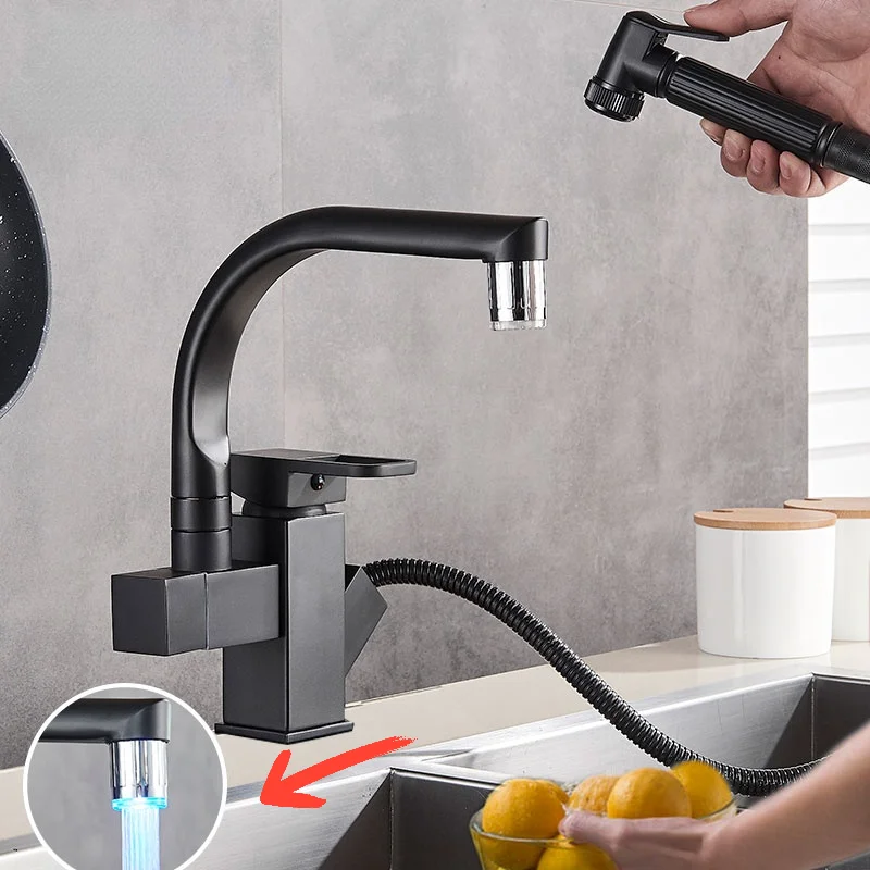 LED OrNot Kitchen Faucet Pull Out Bidet Spray Deck Mount Hot Cold Black Mixer Tap 360 Rotation Swivel Bathroom Cocina Accesorio
LED OrNot Kitchen Faucet Pull Out Bidet Spray Deck Mount Hot Cold Black Mixer Tap 360 Rotation Swivel Bathroom Cocina Accesorio
