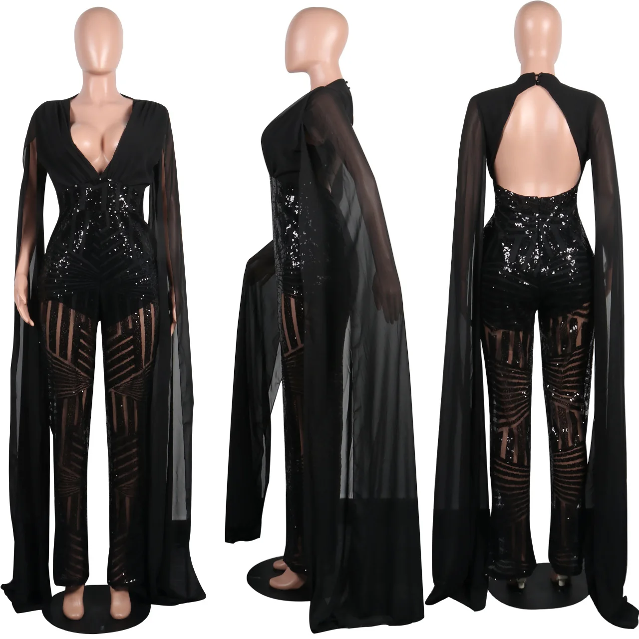 Women Hot Drilling Sequined Gold Cloak Night Party Bodycon Long Sleeve Open Back Luxurious V-neck Jumpsuits Sexy Club Rompers
Women Hot Drilling Sequined Gold Cloak Night Party Bodycon Long Sleeve Open Back Luxurious V-neck Jumpsuits Sexy Club Rompers