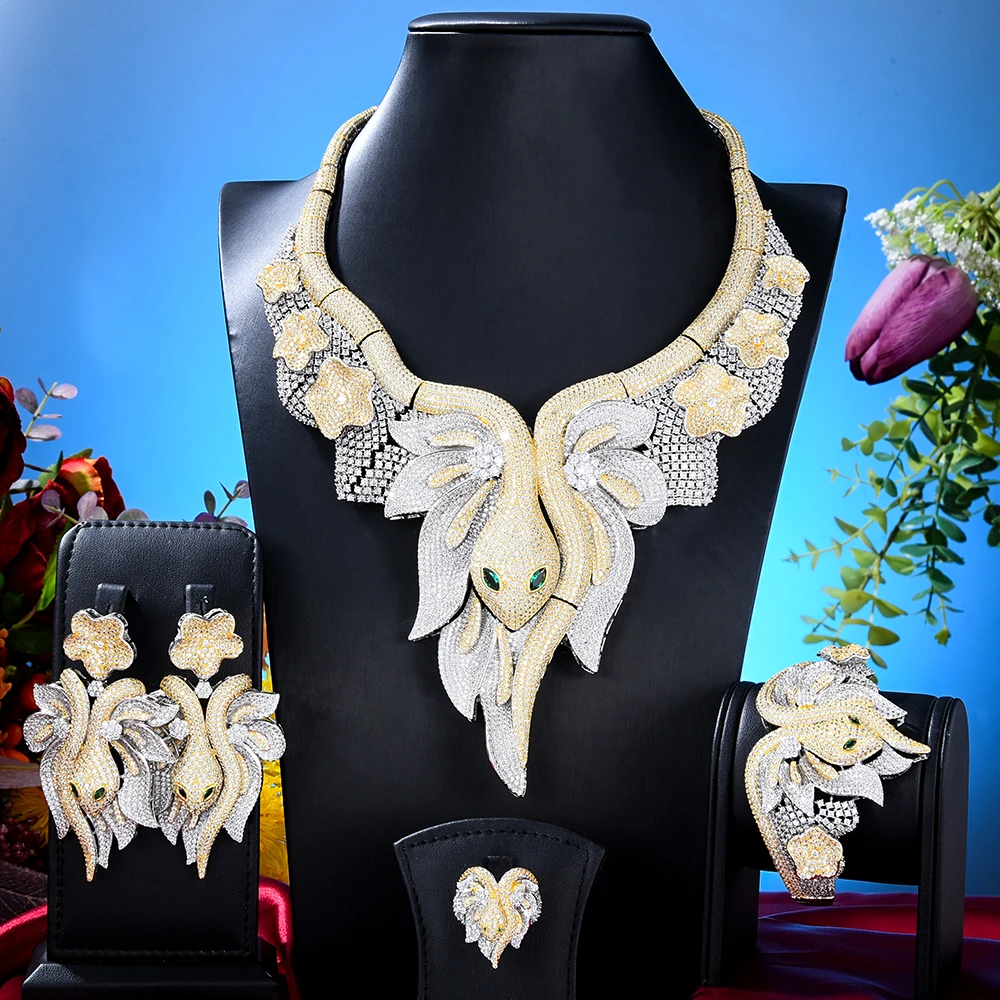 KellyBola Fashion Luxury Exquisite Snake Shape 4PCS Women's Wedding Africa India Cubic Zircon Dubai Bridal Fine Jewelry Set
KellyBola Fashion Luxury Exquisite Snake Shape 4PCS Women's Wedding Africa India Cubic Zircon Dubai Bridal Fine Jewelry Set