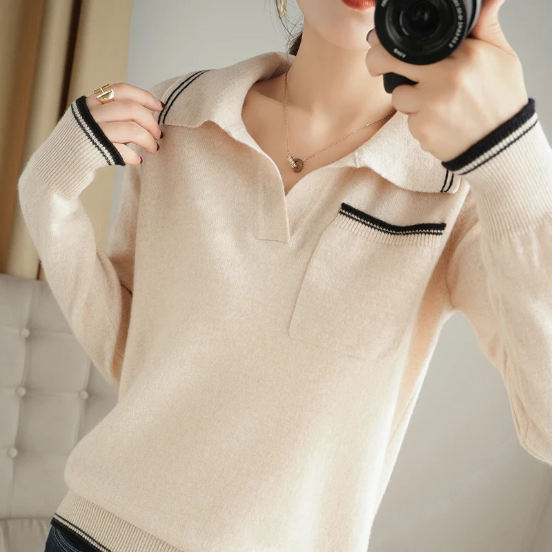 2020 Women Autumn Winter 100% Australian Cashmere Wool Turn-down Collar Sweater Pullover Warm Casual Soft Loose Office Lady 
2020 Women Autumn Winter 100% Australian Cashmere Wool Turn-down Collar Sweater Pullover Warm Casual Soft Loose Office Lady