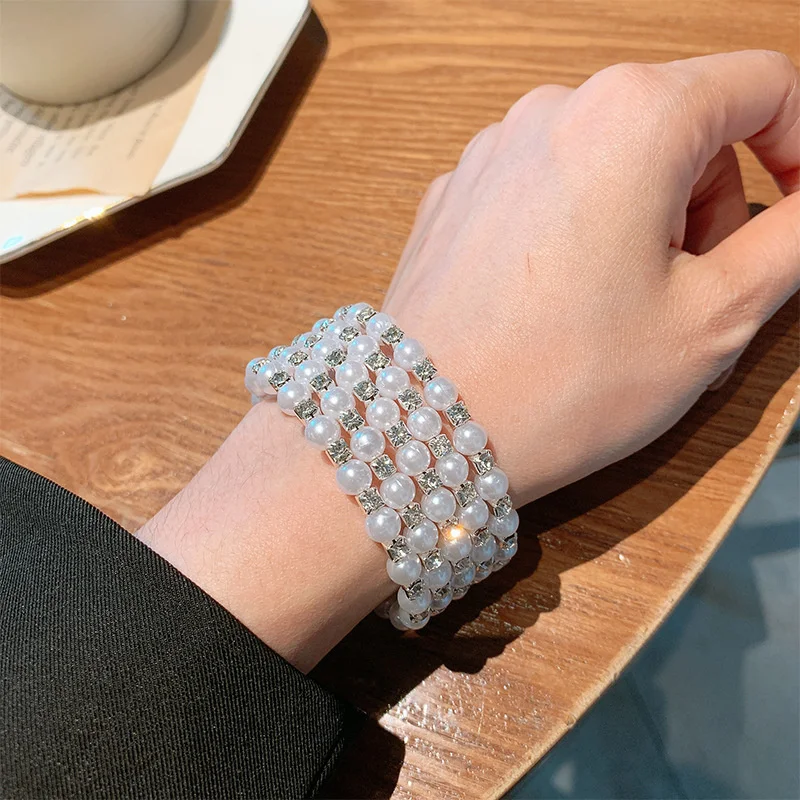 Multi Layered Imitation Pearl Bracelets for Women Trendy Crystal Elastic Charm Bangles Bridal Jewelry Gifts
Multi Layered Imitation Pearl Bracelets for Women Trendy Crystal Elastic Charm Bangles Bridal Jewelry Gifts