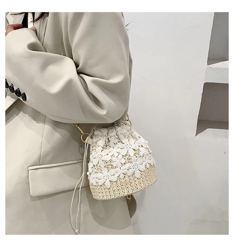 Summer Women\\u2019s Lace Straw Woven Bucket Bag Fashion Solid Color Stitching Drawstring Beach Crossbody Bag
Summer Women\\u2019s Lace Straw Woven Bucket Bag Fashion Solid Color Stitching Drawstring Beach Crossbody Bag