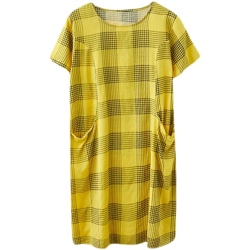 Plaid Fashion Shirts Dress 2021 New Arrival Short Sleeve Loose Summer Dress Pockets Cotton Linen Women Travel Casual Mini Dress
Plaid Fashion Shirts Dress 2021 New Arrival Short Sleeve Loose Summer Dress Pockets Cotton Linen Women Travel Casual Mini Dress