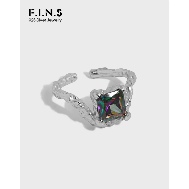 

F.I.N.S серебряное регулируемое квадратное циркониевое кольцо, серебро 925 пробы, винтажное Открытое кольцо на палец для женщин с фианитом, свад...