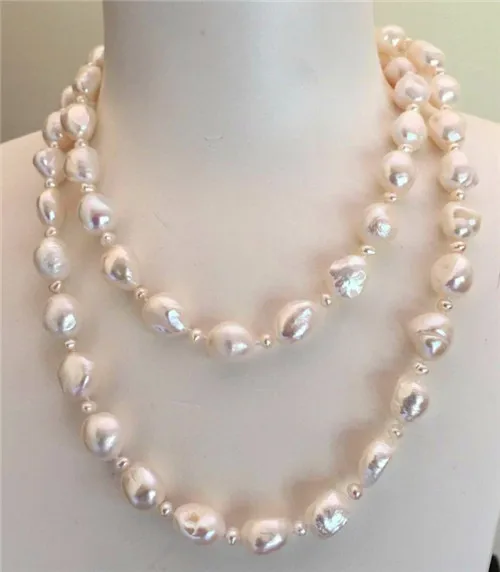 

HABITOO Beautiful 12-13mm White Baroque Freshwater Cultured Pearl Necklace 40inches Simple Jewelry for Women Wedding Party Wear