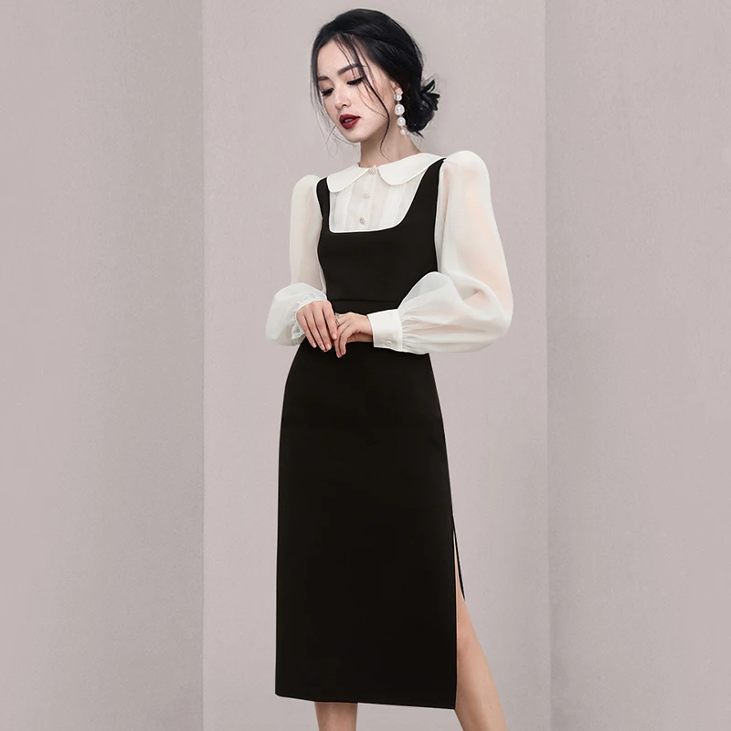 2021 Autumn and Winter Korean Fashion Fake Two High-level Gentle Doll Collar Long Dresses That Reduce Age and Look Thin Evening
2021 Autumn and Winter Korean Fashion Fake Two High-level Gentle Doll Collar Long Dresses That Reduce Age and Look Thin Evening