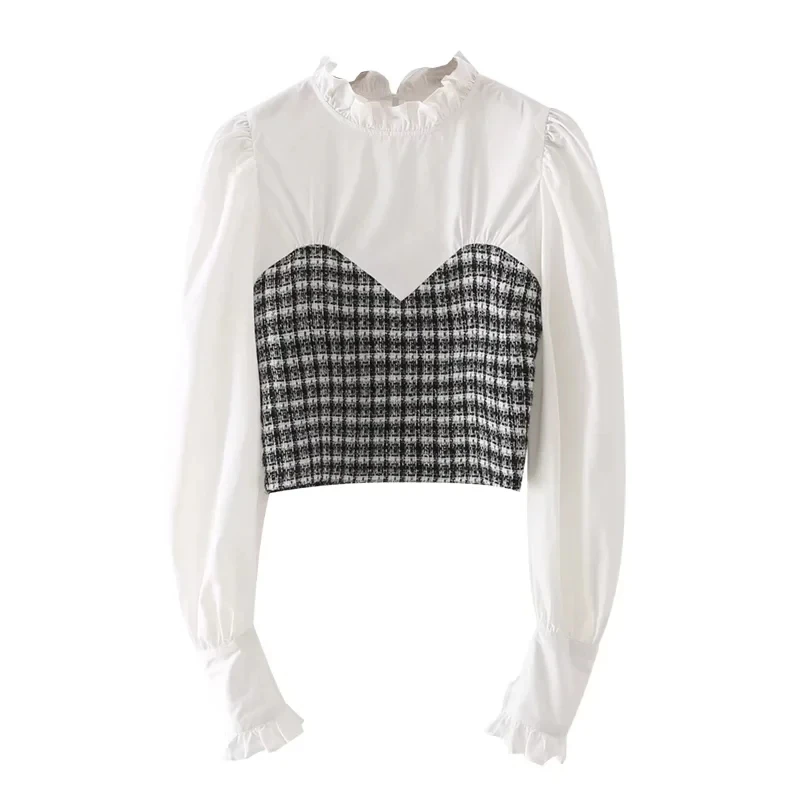 Женская комбинированная короткая блузка контрастных цветов с круглым вырезом, женская рубашка с пышными рукавами, повседневная женская бл...
Женская комбинированная короткая блузка контрастных цветов с круглым вырезом, женская рубашка с пышными рукавами, повседневная женская бл...