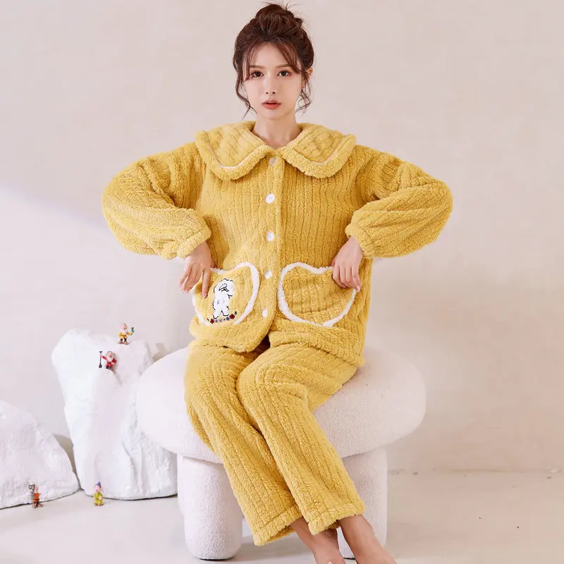 2PCS Top&Pants Warm Women Pajamas Suit Nightgown Winter Home Wear Yellow Nightwear Coral Fleece Intimate Lingerie Sleepwear
2PCS Top&Pants Warm Women Pajamas Suit Nightgown Winter Home Wear Yellow Nightwear Coral Fleece Intimate Lingerie Sleepwear