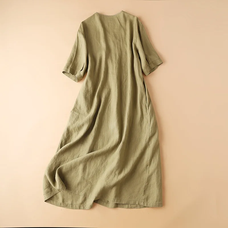 Shuchan Linen Summer Dresses for Women 2021 New Loose Solid Embroidery Mid-Calf Chinese Style Short Sleeve Woman Dress 
Shuchan Linen Summer Dresses for Women 2021 New Loose Solid Embroidery Mid-Calf Chinese Style Short Sleeve Woman Dress