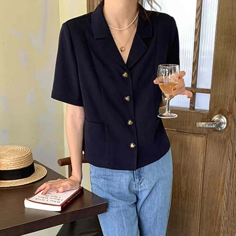 Suit Collar Love Button Shirt Women Korean Retro Loose Shirt Woman Casual Single-Breasted Short-Sleeved Suit Ladies Summer 2021
Suit Collar Love Button Shirt Women Korean Retro Loose Shirt Woman Casual Single-Breasted Short-Sleeved Suit Ladies Summer 2021