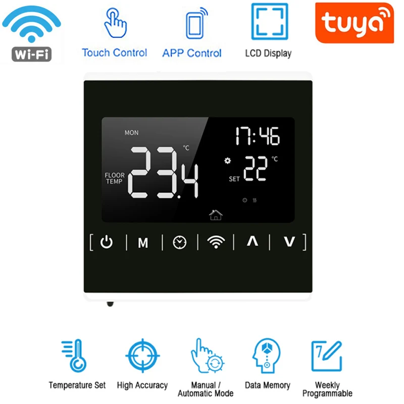 Умный термостат Tuya с Wi-Fi и сенсорным ЖК-экраном, контроллер температуры воды/Электрического Подогрева пола/газового котла для Smart Life
Умный термостат Tuya с Wi-Fi и сенсорным ЖК-экраном, контроллер температуры воды/Электрического Подогрева пола/газового котла для Smart Life