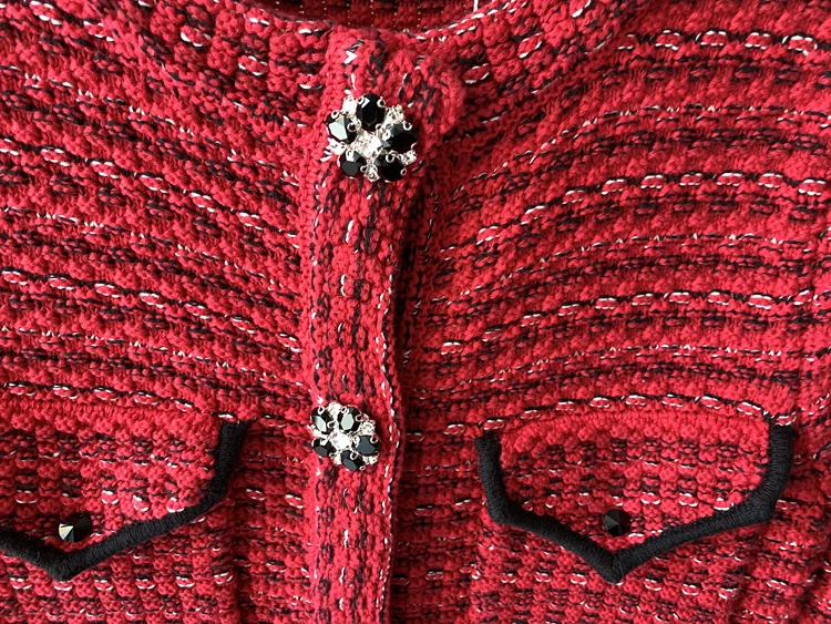 Women's Knit Dress Rhinestone Buttons Red O-neck Single Breasted Long Sleeve 2021 Spring Vintage Knitwear
Women's Knit Dress Rhinestone Buttons Red O-neck Single Breasted Long Sleeve 2021 Spring Vintage Knitwear