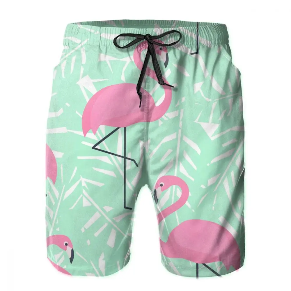 

Mens Swimwear Swim Shorts Trunks Tropical Pink Flamingos Leaves Beach Board Swimming Swimsuits Running Sports Surffing shorts