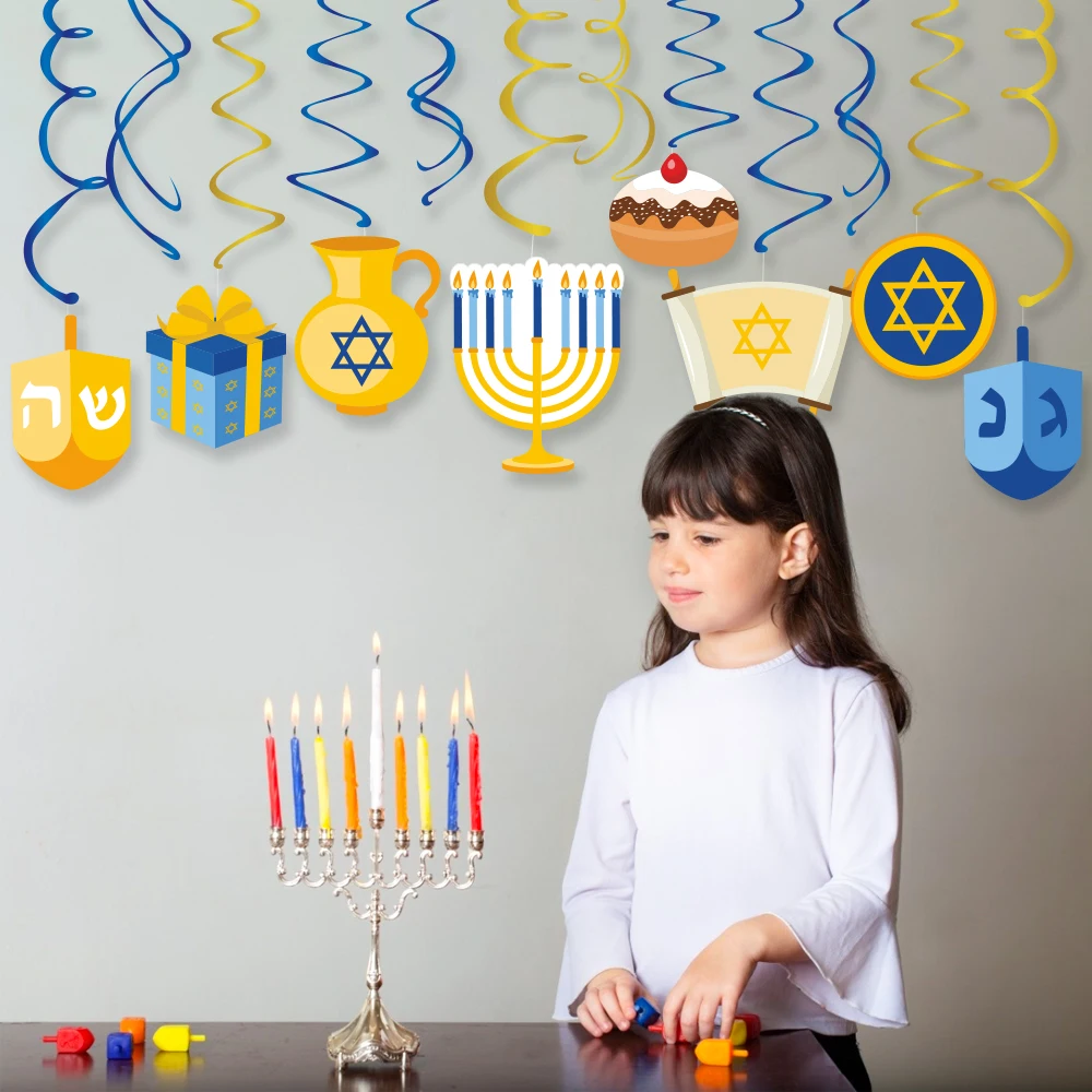 Hanukkah вечерние сувениры ПВХ спиральные Висячие Swirls украшения бумажные карты Chanukah