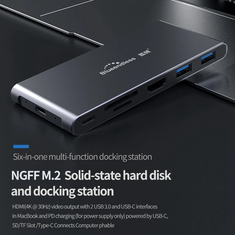 Адаптер Blueendless M.2 SSD SATA NGFF на USB Type C с адаптером 4K HDMI 2 USB3.0 SD/TF Card Reader концентратор