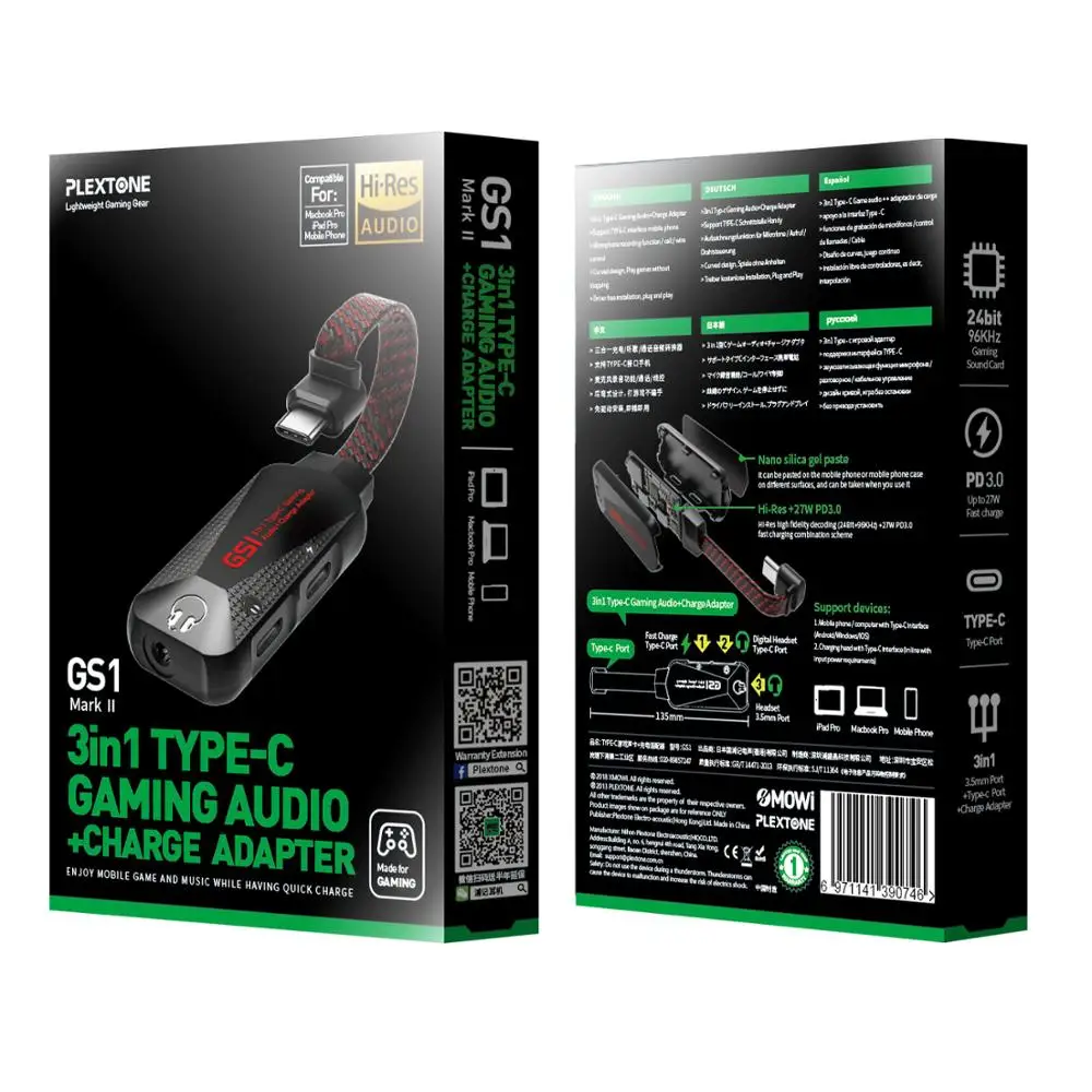2021New PLEXTONE GS1 Type-C PD QC Fast Charge Three-in-one Game Phone Sound Card Hi-Res-level Sound Quality Charging Adapter
2021New PLEXTONE GS1 Type-C PD QC Fast Charge Three-in-one Game Phone Sound Card Hi-Res-level Sound Quality Charging Adapter