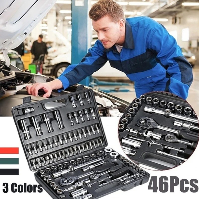 46pcs Wrench Socket Set Hardware Spanner Screwdriver Ratchet Wrench Set Kit Car Repairing Tools Combination Hand Tool Sets
46pcs Wrench Socket Set Hardware Spanner Screwdriver Ratchet Wrench Set Kit Car Repairing Tools Combination Hand Tool Sets