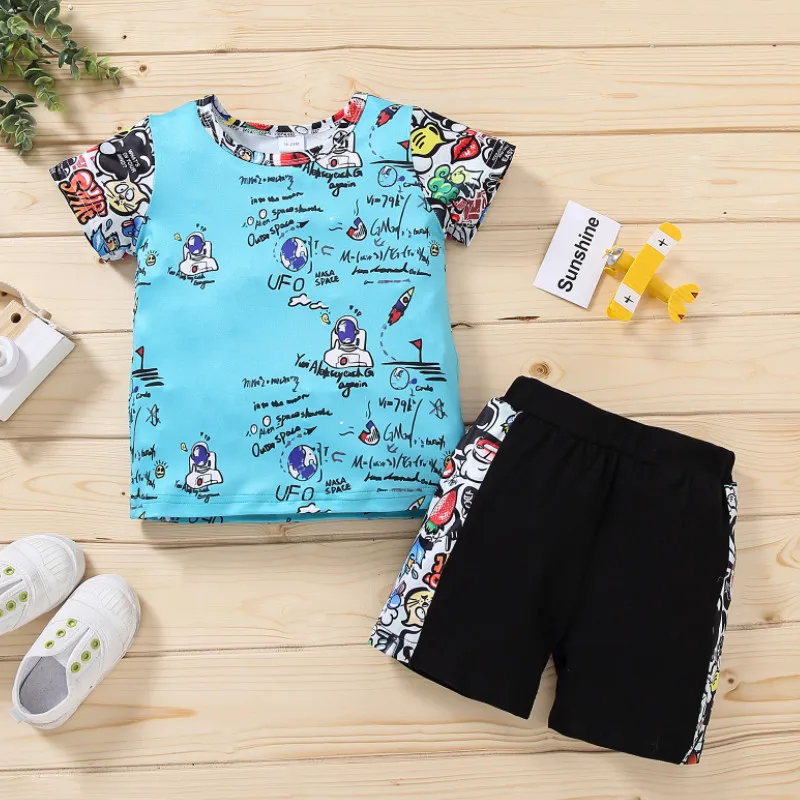 Little Boy's Short-sleeved Shorts Set Cartoon Space Letter Print Round Neck Tops and Shorts Summer 2021 
Little Boy's Short-sleeved Shorts Set Cartoon Space Letter Print Round Neck Tops and Shorts Summer 2021
