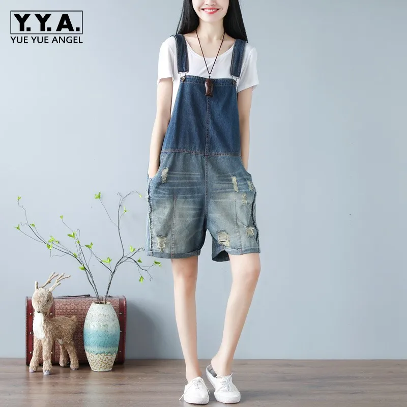 Summer Casual Streetwear Women Denim Bib Shorts Straps Hole Ripped Jeans Overalls Washed Loose Fit Knee Length Jeans Rompers
Summer Casual Streetwear Women Denim Bib Shorts Straps Hole Ripped Jeans Overalls Washed Loose Fit Knee Length Jeans Rompers