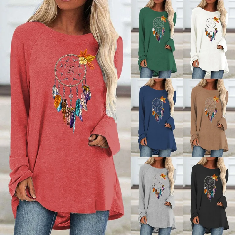 Женская футболка с длинным рукавом, круглым вырезом и принтом 
Женская футболка с длинным рукавом, круглым вырезом и принтом