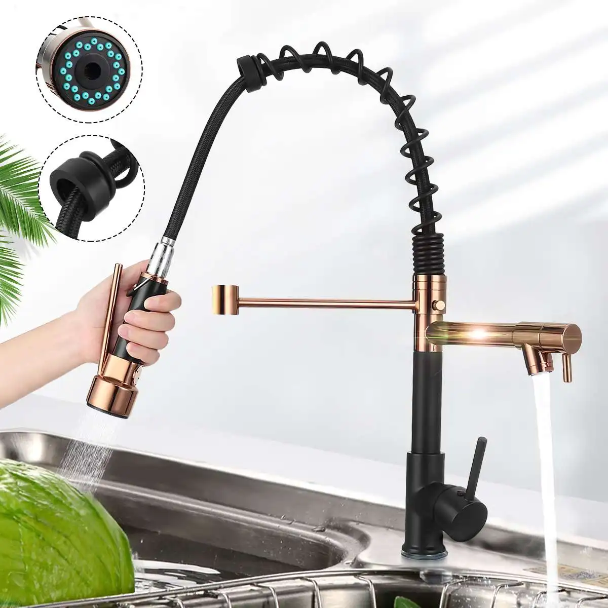 Black Golden Spring Pull Down Kitchen Faucet Nozzle Dual Mode Water Mixer Single Handle Hot Cold 2 Outlet Swivel Kitchen Taps
Black Golden Spring Pull Down Kitchen Faucet Nozzle Dual Mode Water Mixer Single Handle Hot Cold 2 Outlet Swivel Kitchen Taps