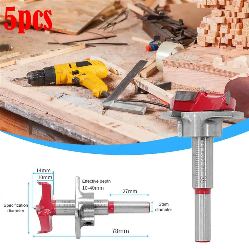 5pcs Forstner Drill Bit Set Hard Alloy Woodworking Hole Saw Wood Cutter 15/20/25/30/35mm Adjustable Depth Drill Bits Tools
5pcs Forstner Drill Bit Set Hard Alloy Woodworking Hole Saw Wood Cutter 15/20/25/30/35mm Adjustable Depth Drill Bits Tools