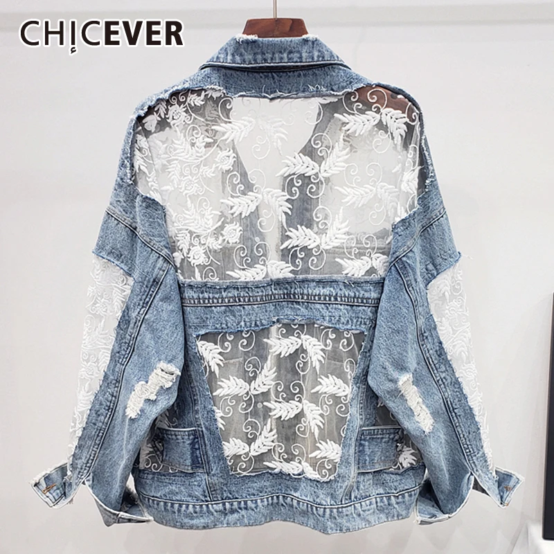 CHICEVER Denim Coats For Women Lapel Patchwork Lace Perspective Long Sleeve Designer Loose Jackets Female 2021 New Spring Tide
CHICEVER Denim Coats For Women Lapel Patchwork Lace Perspective Long Sleeve Designer Loose Jackets Female 2021 New Spring Tide