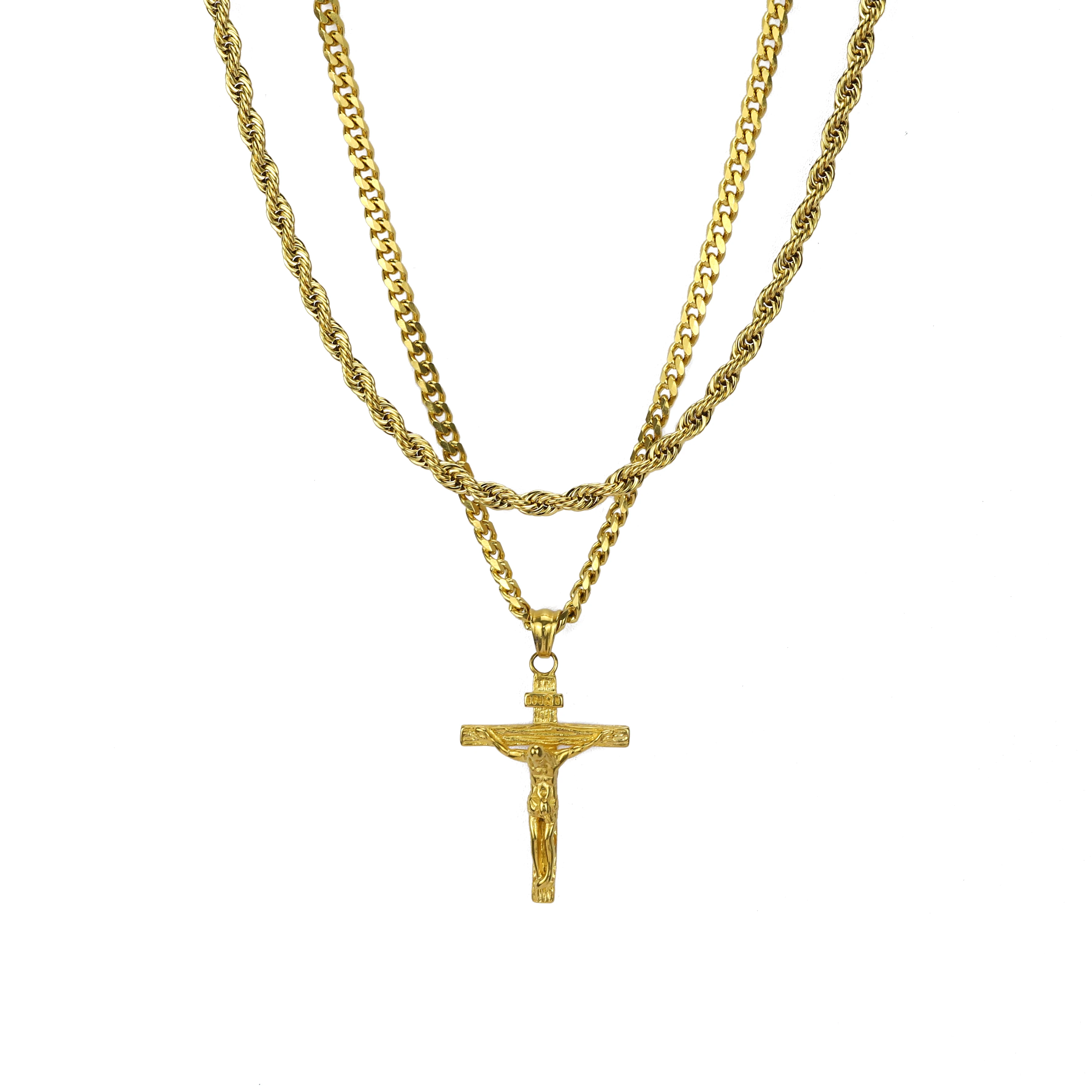 

Роскошный чехол в стиле «хип-хоп» рок ожерелье из нержавеющей стали набор 5 мм Куба свивки цепи Иисус крест кулон мужчины ювелирные изделия ...