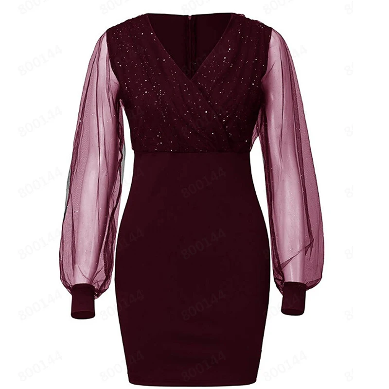 Spring Women Sexy Dress Mesh Sequin Long Lantern Sleeve High Waist V Neck Female Antumn Vintage Dress Fashion Party Dress 
Spring Women Sexy Dress Mesh Sequin Long Lantern Sleeve High Waist V Neck Female Antumn Vintage Dress Fashion Party Dress