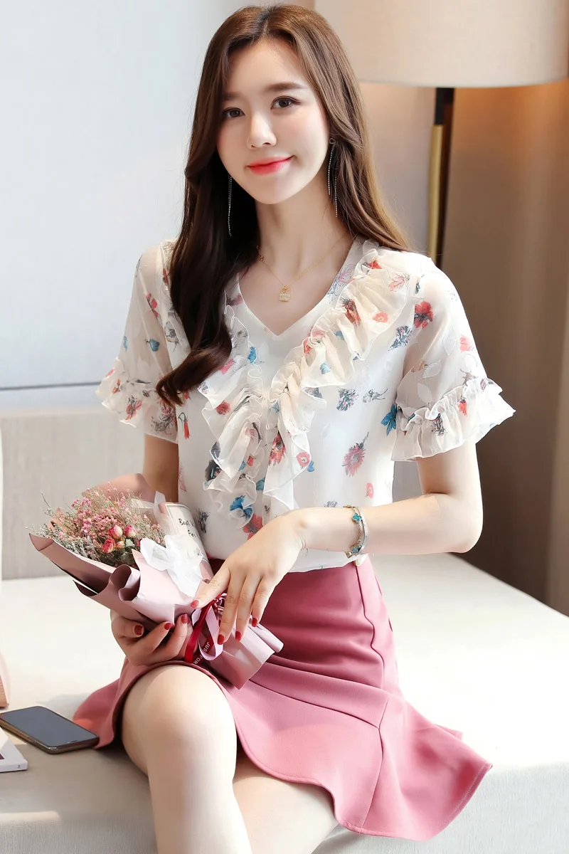 COIGARSAM Short Sleeve blouse women New Summer Floral Print Chiffon blusas womens tops and blouses 9998 
COIGARSAM Short Sleeve blouse women New Summer Floral Print Chiffon blusas womens tops and blouses 9998