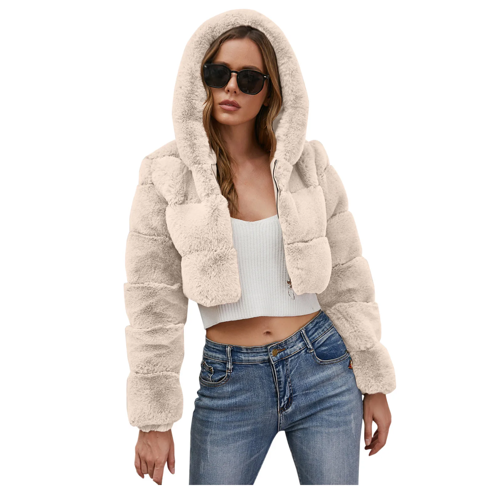 Женская зимняя модная короткая толстовка с капюшоном, теплое плотное пальто, пушистая верхняя одежда на молнии, легкое пальто 
Женская зимняя модная короткая толстовка с капюшоном, теплое плотное пальто, пушистая верхняя одежда на молнии, легкое пальто
