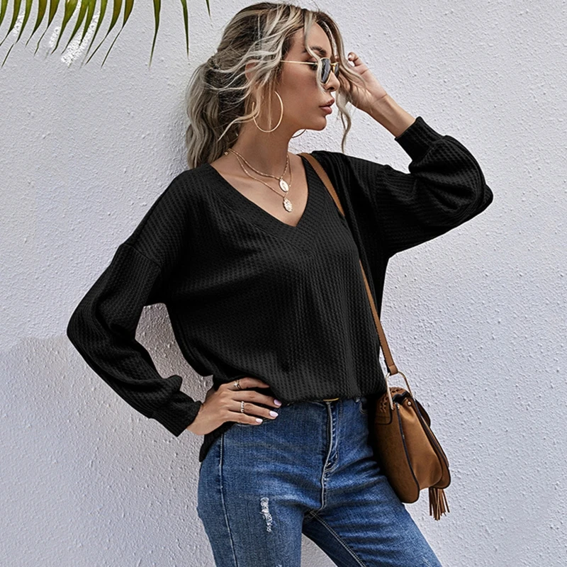 Women Autumn Long Sleeve Waffle Knit Sweater Sexy V-Neck Off Shoulder Pullover Tops Solid Color Casual Loose Fit Jumper Shirt St
Women Autumn Long Sleeve Waffle Knit Sweater Sexy V-Neck Off Shoulder Pullover Tops Solid Color Casual Loose Fit Jumper Shirt St