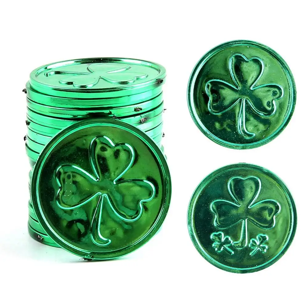 

100Pcs St. Patrick's Day Shamrock Plastic Coins 3.2CM Clover Lucky Green Coin Decoration For St. Patrick's Day Party Decorations