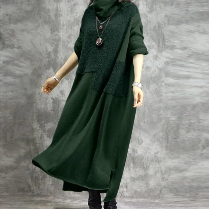 Casual Women Loose Maxi Dress Retro Winter Woolen Patchwork Irregular Long Dress 2020 Autumn Long Sleeve Turtleneck Party Dress
Casual Women Loose Maxi Dress Retro Winter Woolen Patchwork Irregular Long Dress 2020 Autumn Long Sleeve Turtleneck Party Dress
