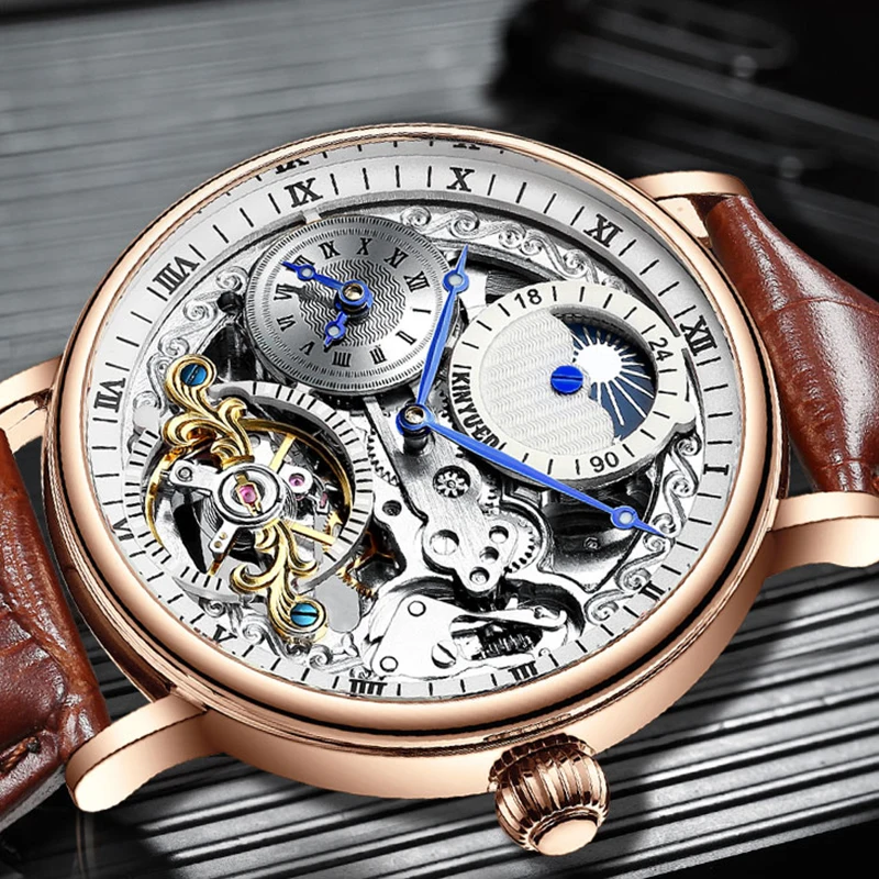 KINYUED Tourbillon Automatic Watch Men Rose Gold Multiple Time Zone Mechanical Watches Mens Steampunk Relogio Masculino J073
KINYUED Tourbillon Automatic Watch Men Rose Gold Multiple Time Zone Mechanical Watches Mens Steampunk Relogio Masculino J073