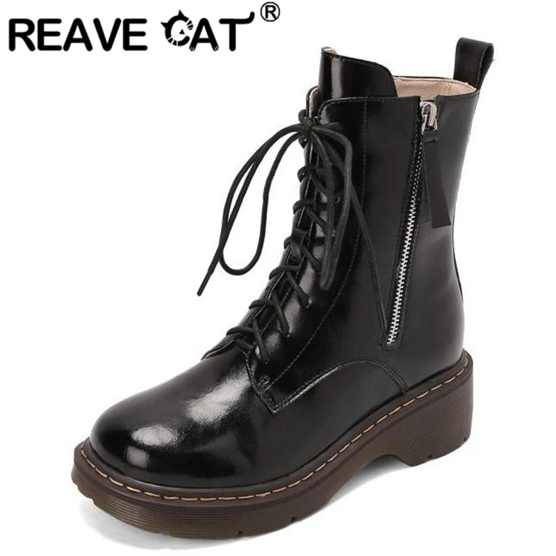 REAVE CAT Outdoor Winter Warm Boots Woman Round Toe Thick Heel Cow Split Zipper Lace-up Big Size 34-42 Black Beige Fashion S2769
REAVE CAT Outdoor Winter Warm Boots Woman Round Toe Thick Heel Cow Split Zipper Lace-up Big Size 34-42 Black Beige Fashion S2769